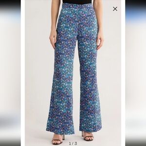 SANDRO Donelo Wide Leg Pants Floral Pattern Size 40 = 8 US Side Zipper